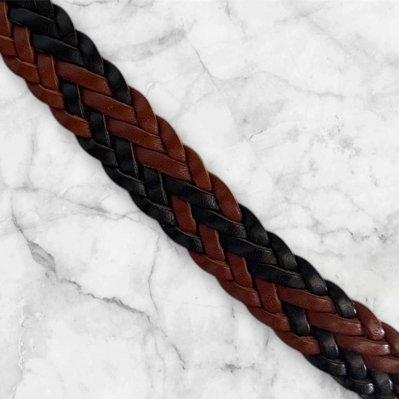 💎💟Vintage Jeremy Scott Brown and Black Braided Leather Belt - Picture 2 of 11
